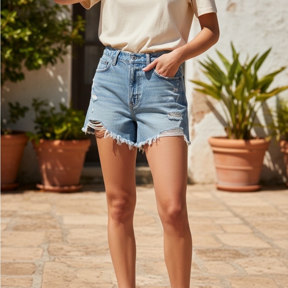 Abercrombie & Fitch Distressed Light Blue Jean Shorts